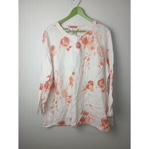 Richard Malcom Women's Irish Linen Blouse Floral Pop over Size 3X Long Sleeve